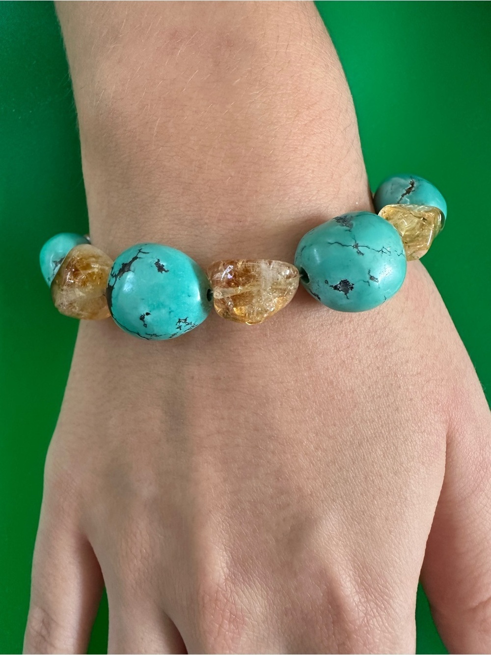 Sterling silver Turquoise and Real Jade Bead Stretch Bracelet​​